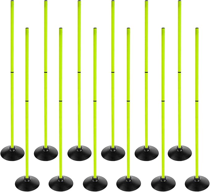 Fluorescent Green Soccer Agility Poles Set Detachable Sports Trainning Speed Pole Slalom Poles with Rubber Base Sport Traning Equipment