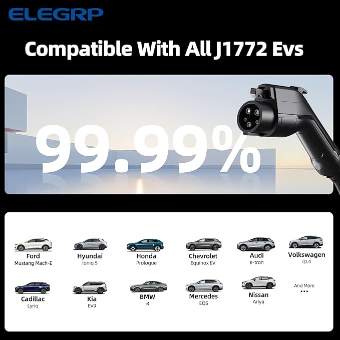 ELEGRP Level 1/2 EV Charger, 16 Amp, Portable J1772 Electric Car Charger, 21FT Cable, NEMA 6-20 & 5-15 Adapter, 110V-240V for BEVs/PHEVs, PBE & LRC Technology