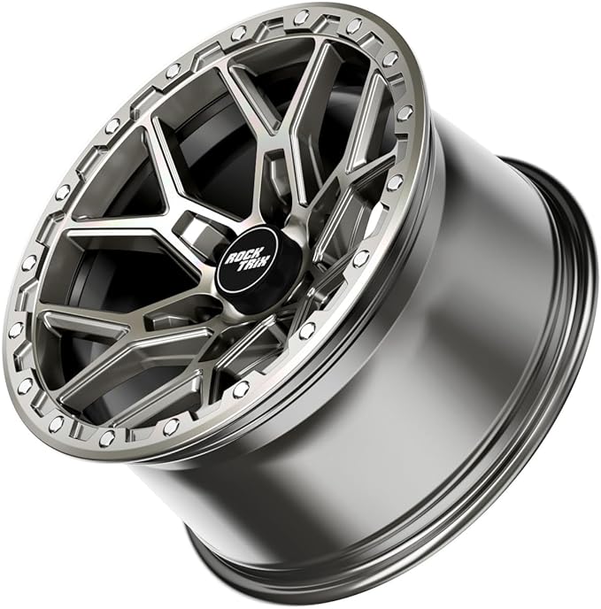 RockTrix RT107 17 inch Wheel Compatible with Chevrolet Colorado Silverado 1500 6x5.5" (6x139.7) Bolt Pattern, 17x9 (-12 Offset, 4.5 Backspace) Also Fits GMC Canyon Sierra 1500, Silver