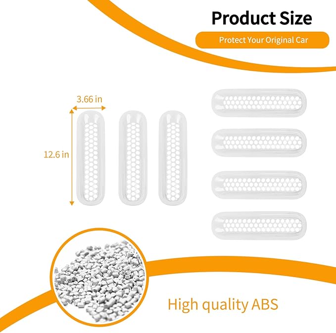 Hoolcar Front Grill Mesh Inserts Clip-in Honeycomb Grille Guard Cover Fit for Jeep Wrangler JK JKU 2007-2017, Exterior Accessories, White