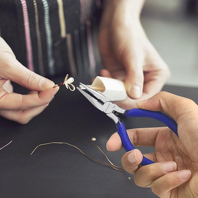 Mini Needle Nose Pliers 5"-2 Pack KAIHAOWIN Small Long Nose Pliers with Wire Cutters, Spring Loaded Thin Needle Nose Pliers, Precision Pliers Set for Crafts/Jewelry Making/Tiny Project