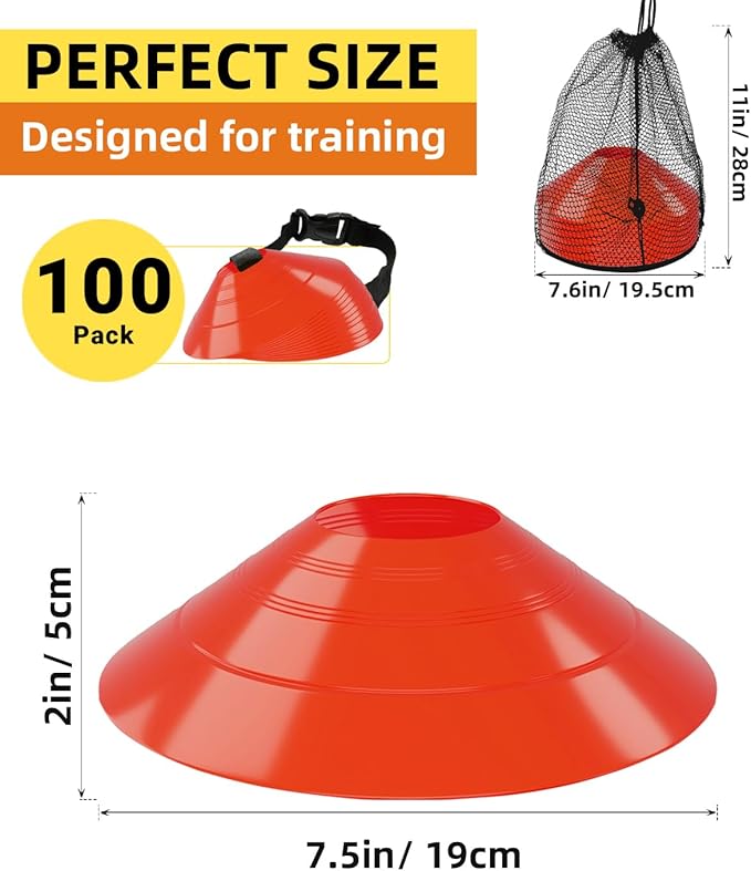 duskeep100/50 Pack Soccer Cones, Disc Cones for Sports Training with Mesh Bag, Sports Cones for Training Drills Practice