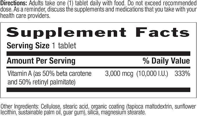 Country Life Vitamin A 10,000 IU - Immune Support, Skin & Eye Health Supplement, Certified Gluten-Free, Vegan, Halal, Kosher, 50% Beta-Carotene & 50% Retinyl Palmitate, Easy Absorption - 100 Tablets