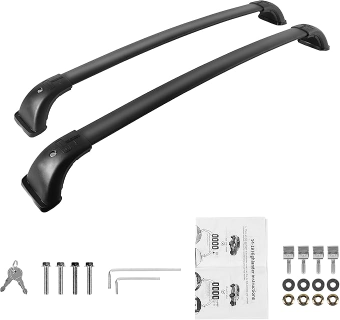 220Lbs Roof Rack Crossbars for 2014-2019 Highlander XLE Limited & SE LE & LE Plus with Anti-Theft Lock, Heavy Duty Aluminum Anti-Corrosion Cross Bar Fit Luggage Luggage Kayaks Bicycles Snowboard