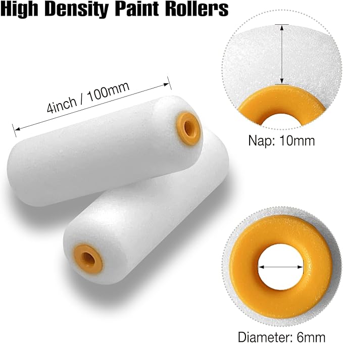 Foam Paint Roller, 10 Pack, 4 Inch High Density Foam Roller, Mini Paint Roller Covers for Smooth Paint Application, No Lint Shedding on Walls, Cabinets, Doors