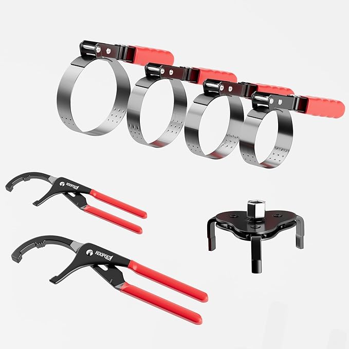 Oil Filter Wrench Set, 8 Piece Adjustable Oil Filter Pliers 2-3/4" to 5-1/4", 9" & 12" Universal Oil Filter Removal Tool with 1/2" to 3/8" Adapter, Organized in Storage Case (8-Piece Set)