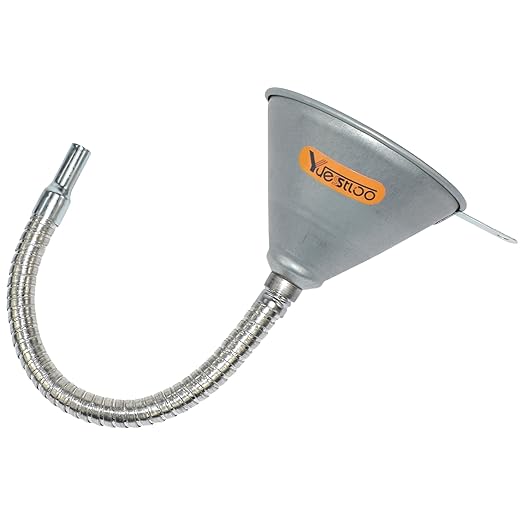 14.84" Steel Bendable Spout Funnel with Filter for All Automotive Oils, Metal Flexible Long Funnels for Automotive Use for Transmission Fluid, Diesel Fuel, and Other Liquids, with Gloves