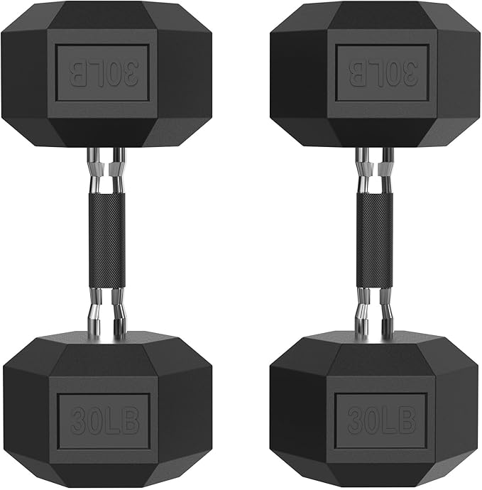 PAPABABE HEX Dumbbell Set 2.5-125lb, Rubber Encased Home Gym Dumbbells, Exercise & Fitness Weights Dumbbells for Women & Men, Hand Weight for Strength Training