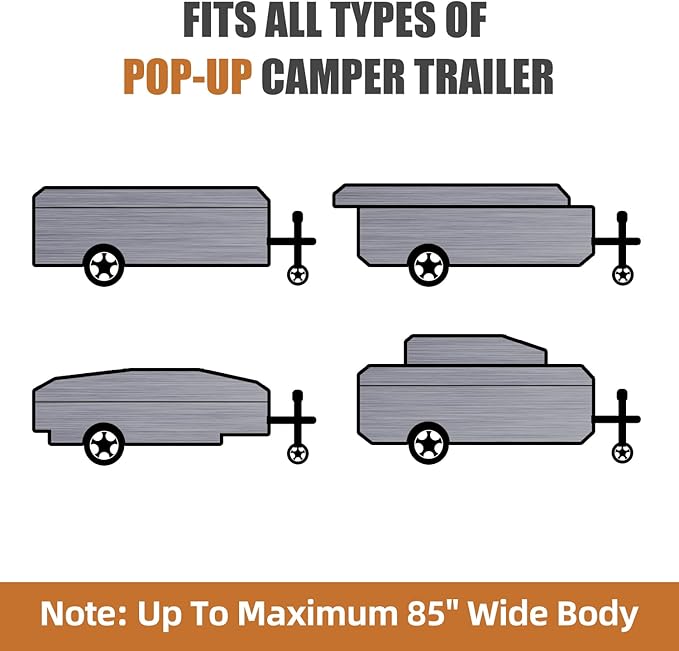 Pop Up Camper Cover 10'-12', 7 Layers Waterproof Pop-up Tent Trailer Cover Anti-UV Folding Camper RV Cover for Motor Home