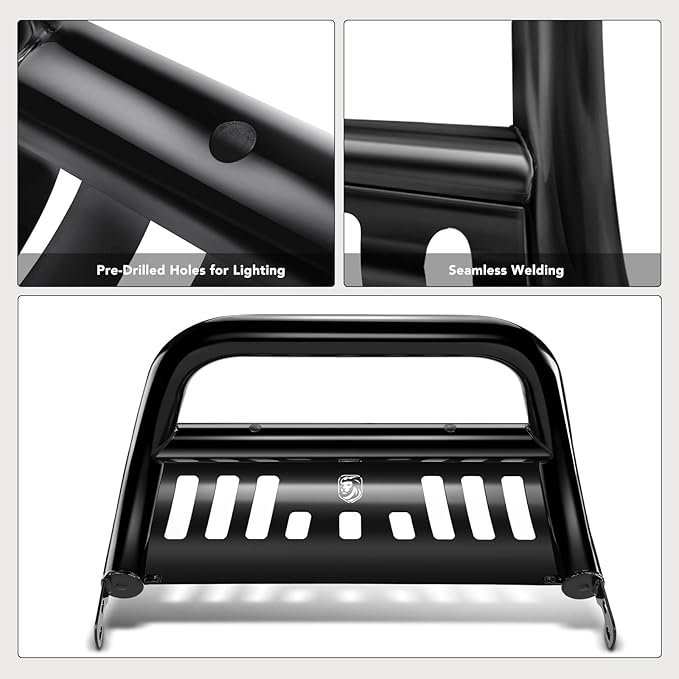 YHTAUTO 3" Bull Bar Push Bar with Skid Plate Light Mount Fit Nissan Models, Frontier 2022 2023 2024 2025, Alloy Steel Brush Guard for Truck Front Bumper Off Road Accessories