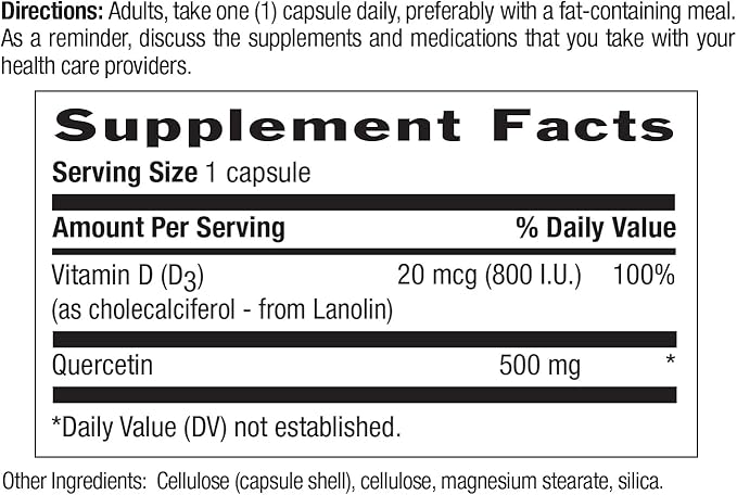 Country Life Quercetin 500mg Capsules with Vitamin D3 800 IU – Immune Support Supplement for Adults – Daily Immune Boosters – Quercetin Immune System Boost, 90 Capsules