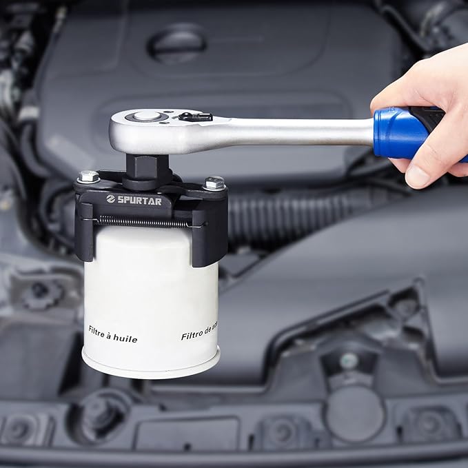 Spurtar Adjustable Oil Filter Wrench 2-3/8 to 3-1/8 inch 60-80mm Universal Oil Filter Removal Tool 1/2'' Drive Cap Style Oil Filter Tool Fits Small Medium-sized Spin-on Oil Filters UTV JetSkis