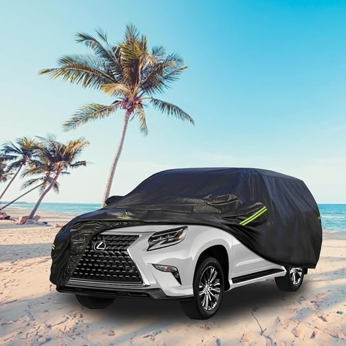 KouKou Waterproof SUV Car Cover Suitable for Lexus GX from 2002 to 2025, 7 Layers Windproof All Weather Waterproof Outdoor Cover Sun Rain UV Dust Snow Protection. Black