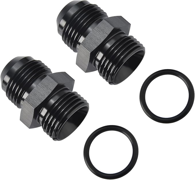 12AN Male Flare to 12AN ORB O-ring Boss Fuel Pump Rail Adapter Fitting Aluminum Black, Pack of 2
