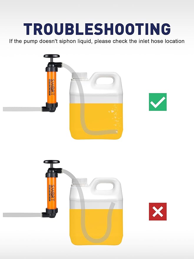 SMART JERRY - Siphon Pump for Gasoline, Fluid Transfer Pump Automotive, RV Antifreeze Pump Kit, Oil Transfer Pump, Hand Pump Siphon, Manual Fuel Transfer Pump, Transmission Fluid Pump, Lawn Mower Pump