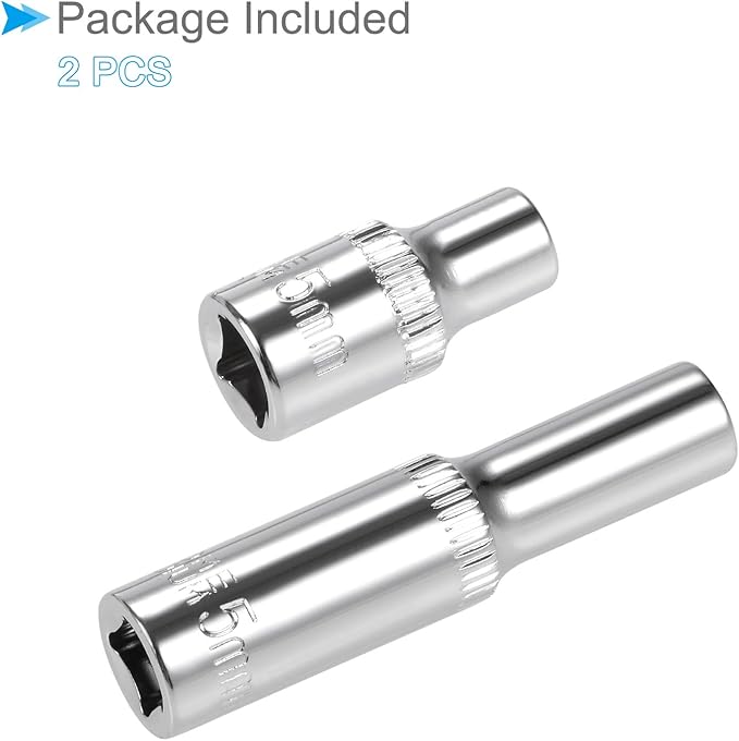 6-Point Socket, 1/4" Drive 5mm Deep, Polished Chromed CR-V Metric Deep and Shallow Impact Socket - (Applications: for Ratchet Torque Electric Wrenches Car Repair), 2-Pieces
