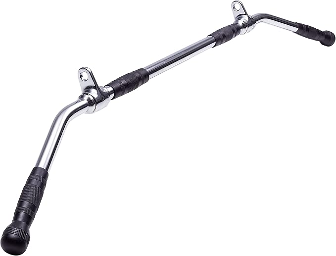 AmStaff 48" Straight Ez Curl Lat Pull Down Bar with Revolving Double Hook for Dual Pulley Cable Machines, Functional Trainer Multi-Purpose Attachment