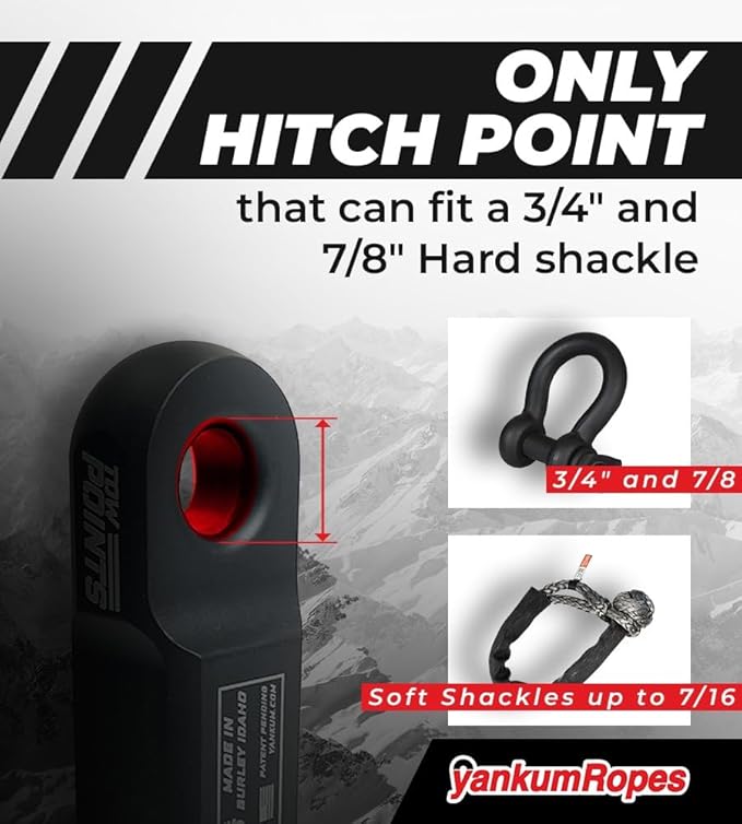 Yankum Hitch Receiver Recovery Point 2" - Made in The USA, Heavy Duty Recovery Hitch for Off-Road Use, Fits 3/4" & 7/8" Shackles, Tow Hitch Shackle for Jeeps, Trucks, RVs, Recovery Kit
