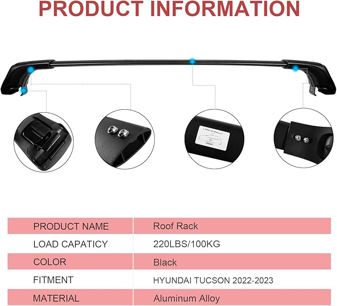 KINGGERI 260lbs Lockable Roof Rack Cross Bars Compatible with Hyundai Tucson 2022-2026 SE SEL N Line Limited NX4 Hybrid, Heavy Duty Anti-Theft Aluminum Roof Rails Crossbars Carrier Luggage Kayak