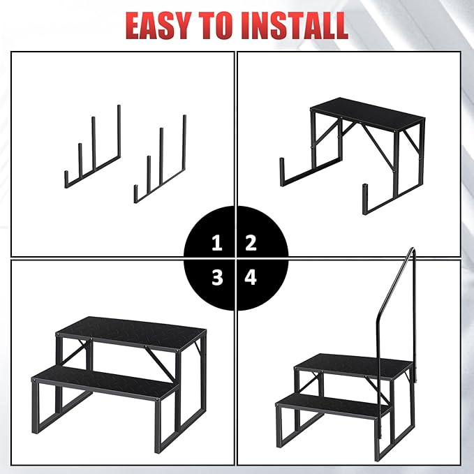 RV Steps with Handrail|2 Step RV Stairs with Handrail|Update 3.0 Outdoor RV Ladders with Anti-Slip Pedals|Mobile Home Stairs for Travel Trailers|Heavy Duty Camper Steps for Camper, Porch, Spa