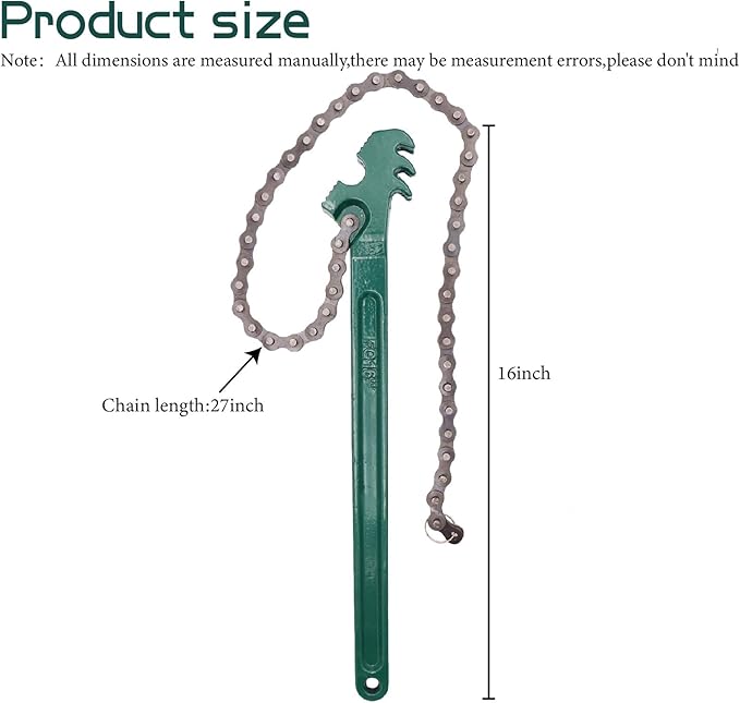 16 Inch Heavy Duty Reversible Chain Wrench for 1.5" to 7.5" Diameter Oil & Fuel Filter