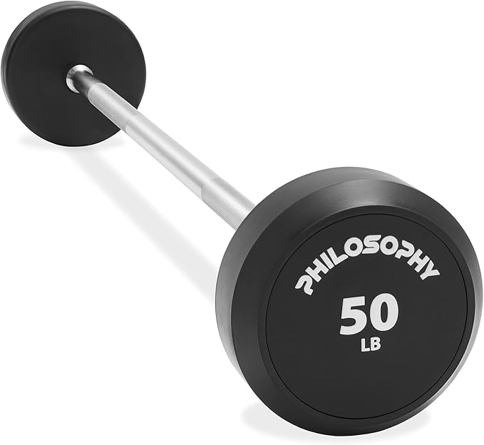 Philosophy Gym Rubber Fixed Barbell, Pre-Loaded Weight Straight Bar for Strength Training & Weightlifting