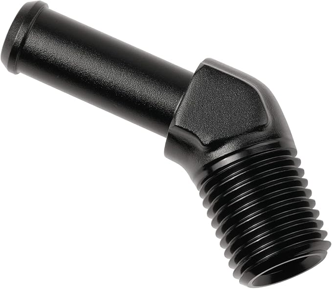 1/4 NPT Male to 3/8" Hose Barb Fitting Adapter 45 Degree Elbow Aluminum Black