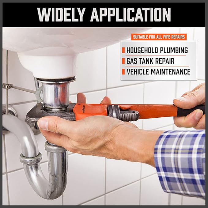 HORUSDY 4 Pack Heavy Duty Pipe Wrench Set, Adjustable 8" 10" 12" 14" Soft Grip Plumbing Wrench Set with Storage Bag