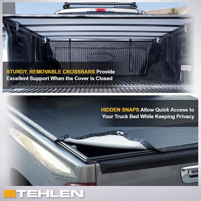 Stehlen 714937188334 Compatible with 1997-2003 Ford F150 / 2004 Heritage / 1997-1999 F250 Light Duty Flareside 6.5 Feet (78") Bed Hidden Snap Tonneau Cover - Black