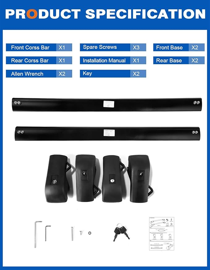 300lbs Lockable Roof Rack Cross Bars Compatible with Kia Sorento X-Line & X-Pro 2021 2022 2023 2024 2025 (with Raised Rails,Not Flushed Rails), Crossbars Rooftop Cargo Carrier Luggage