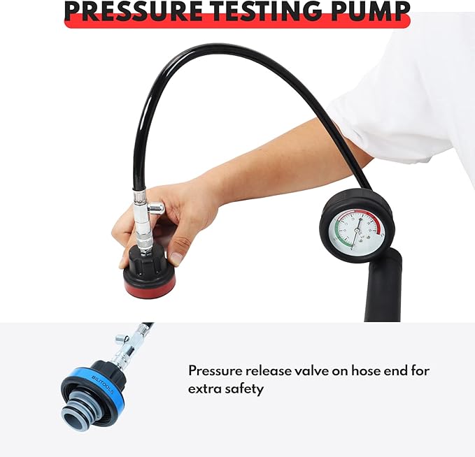 BILITOOLS Radiator Coolant Pressure Tester & Vacuum Refill Kit, 28-Piece Universal Cooling System Radiator Leak Tester & Refiller