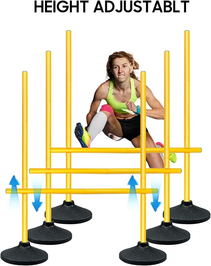Oulores Soccer Agility Poles,Adjustable Height Hurdles,6PCS Soccer Training Poles with Rubber Base, Detachable Soccer Agility Training Equipment