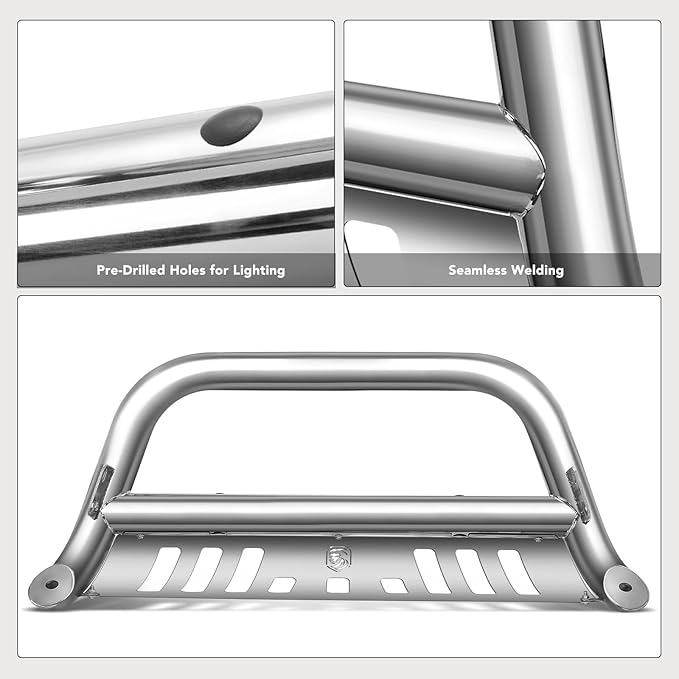 YHTAUTO 3" Bull Bar Push Bar with Skid Plate Light Mount Fit Nissan Models, Titan 2017-2024 V8 5.6L, S/S 304 Brush Guard for Truck Front Bumper Off Road Accessories