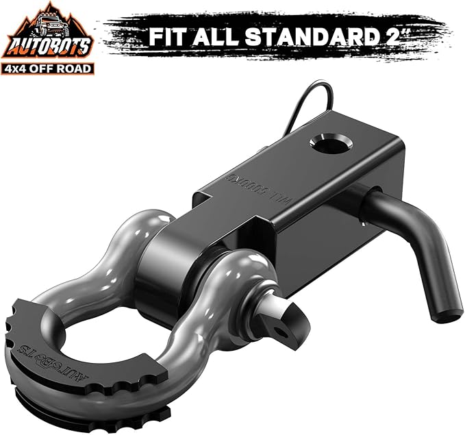 AUTOBOTS Tow Hitch Receiver 2", 45,000 Lbs Break Strength Shackle Hitch Receiver with 5/8" Screw Pin, 3/4 Shackle, Towing Accessories for Vehicle Trailer Recovery Off-Road 2R-Gray-Black-1