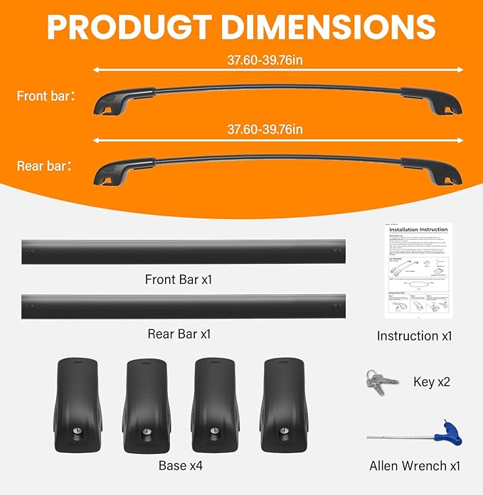 300lbs Lockable Roof Rack Cross Bars Compatible with 2024 2025 2026 Hyundai Santa Fe & Santa Fe Hybrid with Raised Side Rails (Not for SE), Aluminum Heavy Duty Crossbar Luggage Accessories