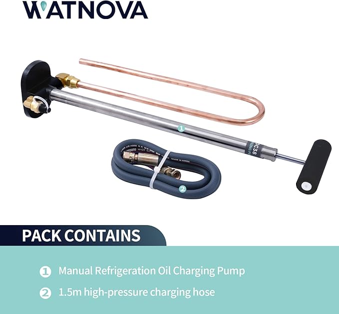 WATNOVA Professional Refrigeration Oil Charging Pump - 250PSI Non-Stop Operation, 3.8oz/Stroke, Dual-Brace Design w/ 1.5M Hose & Backflow Prevention (All Oil Types, 1/2.5/5 Gal Tanks)