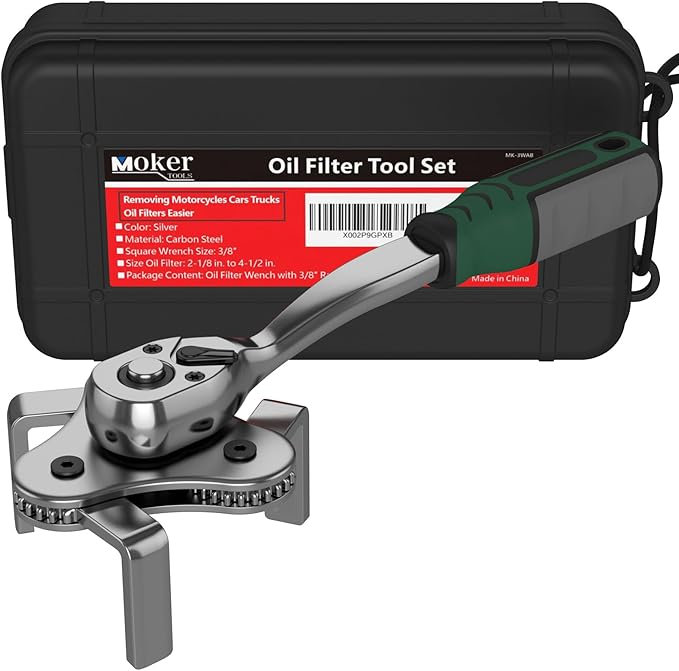 Moker Universal Oil Filter Wrench Adjustable, 3 Jaw Oil Filter Remover Tools fits Filters from 2-1/8 To 4-1/2 inches(54-115mm),w/Quick Release Ratchet, Oil Filter Change Set, Ideal for Engine Filters
