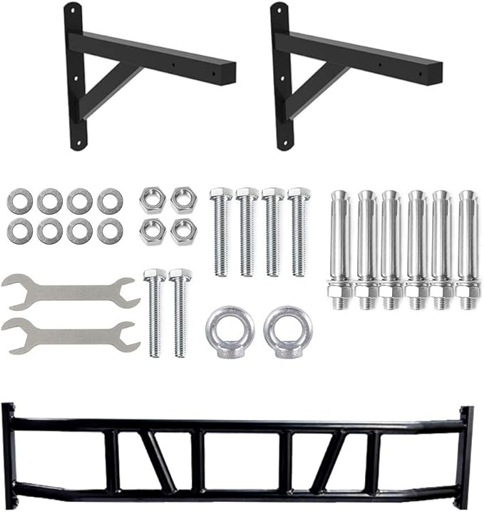 BESTHLS Wall Mounted Pull Up Bar and Dip Station, Heavy Duty Wall Mount Pull-up Chin Up Bar Multifunctional Home Gym Workout Indoor Exercise Equipment Support to 440 Lbs