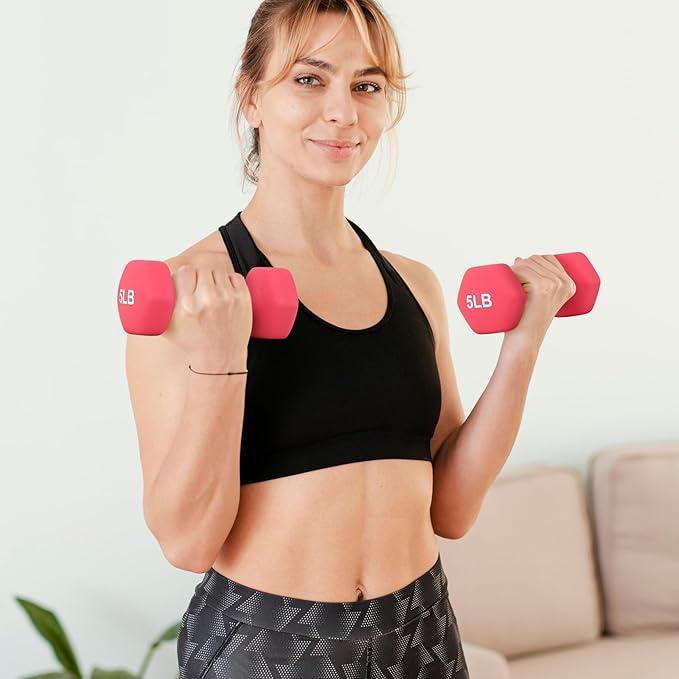 MADOG Dumbbell Set, Anti-Slip Neoprene Coated Hexagon Hand Weights for Home Gym Equipment Workouts Strength Training