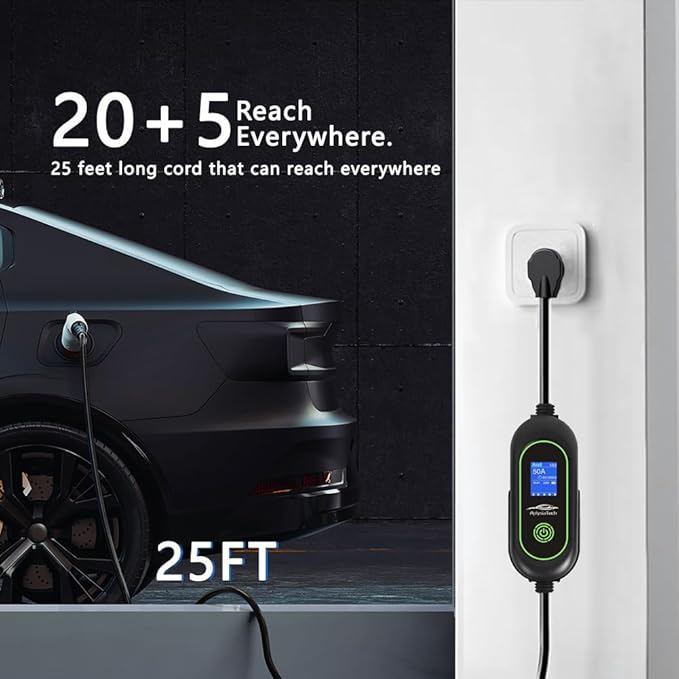 Level 2 Fast EV Charger, 240V, 50Amp, 12KW Adjustable Current & Schedule Charging,Wall Mount Electric Vehicle Charging Station,SAE J1772 Charger, NEMA14-50P with 25ft Premium Cable.