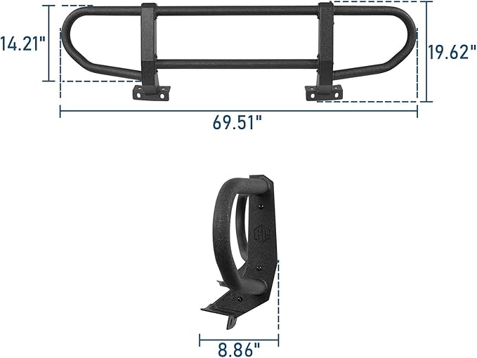 Hooke Road Bronco Bull Bar Grille Grill Brush Guard Impact Frame Bumper for 2021-2025 Ford Bronco 2/4 Doors (Only Fit Factory Modular Steel Bumper)