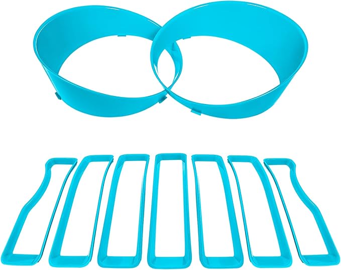 Front Grille Mesh Inserts & Headlight Cover for Jeep Wrangler JL JLU Sport & Sport S Only 2018-2023 Exterior Accessories Clip-in Grille Guard Cover Headlight Bezels Trim Ring (Light Blue 9PCS)