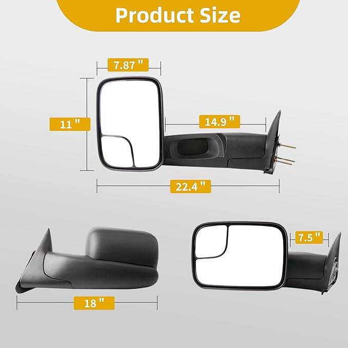 DWVO Side Towing Mirrors Compatible with 1994 1995 1996 1997 1998 1999 2000 2001 Dodge Ram 1500, 94-02 Dodge Ram 2500 3500, Door Mirrors with Manual Folding Flip Up, Pair Set