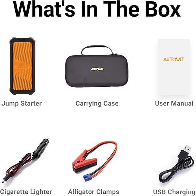 Autowit Super Capacitor Jump Starter, 12V Batteryless Portable Jump Box, Jumper Cables for 8.0 Gas&4.0 Diesel Car, Portable Jump Starter for Car Battery, Bulit-in Supercapacitor, No Need Pre-Charge