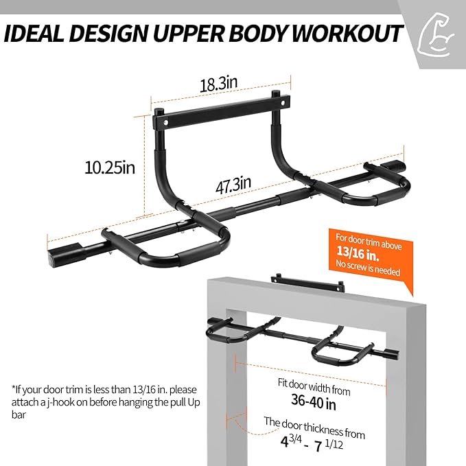 NOWAKE Pull up bar For Doorway,300lbs Heavy Duty Adjustable Width Portable Functional Ergonomic Design Door Frame Chin Up Bar With USA Patent For Home Fitness Workouts