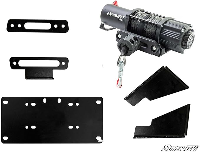 SuperATV Winch Mounting Plate for Kawasaki Mule Pro DX/DXT/FX/FXT/FXR/FXT Ranch Edition (See Fitment) | Compatible with Many OEM and Aftermarket Winches | CNC Brake Press Steel Construction