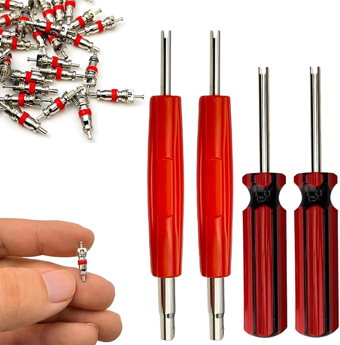104Pcs Valve Core Removal Tool Set,Premium TPMS Safe, 100Pcs Tire Valve Cores,Nickel Plated Schrader Valve Cores for Cars, SUVs, Bike and Bicycle, Trucks, Motorcycles HVAC Applications Tire Repair