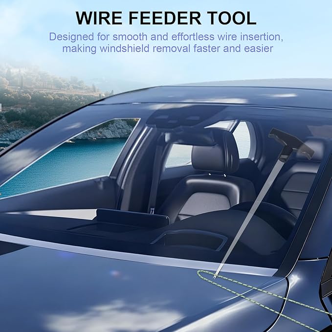 Auto Windshield Glass Removal Tool Kit with Heavy-Duty 200mm Suction Cup, 580lbs Load Capacity, Self-Locking System & 1.2mm Thick Reinforced Cutting Wire for Fast and Safe Glass Separation