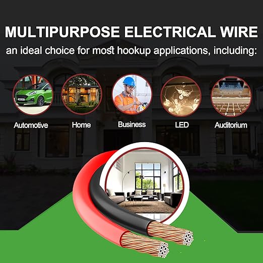 100FT 14/2 Gauge Red Black Cable Hookup Electrical Wire LED Strips Extension Wire 12V/24V DC, 14AWG Flexible Extension Cord for LED Ribbon Lamp Tape Lighting