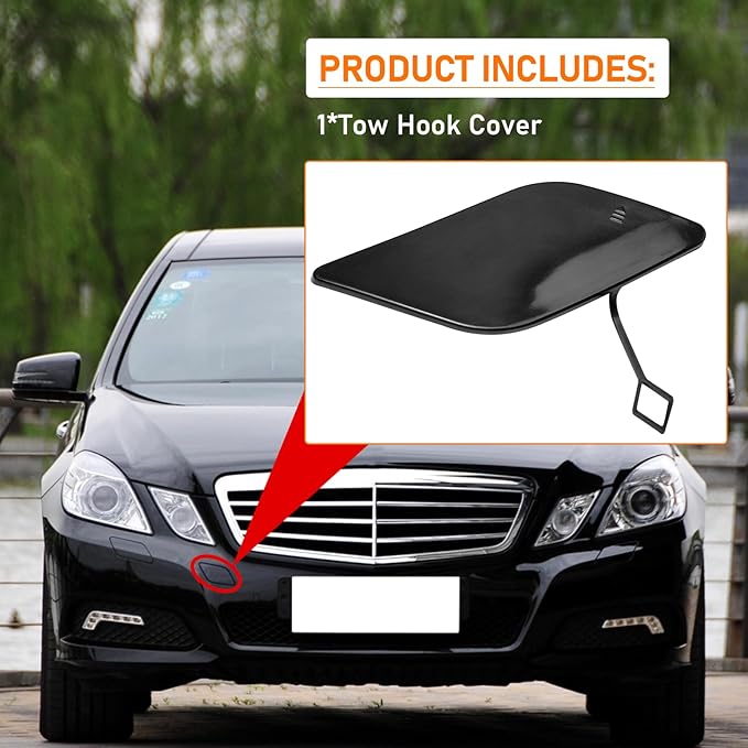 Compatible with 2010-2013 Mercedes Benz Tow Hook Cover for E-Class W212 E300 E350 E400 E550 A2128850126(Black,Right Passenger Side),Front Bumper Towing Eye Cap